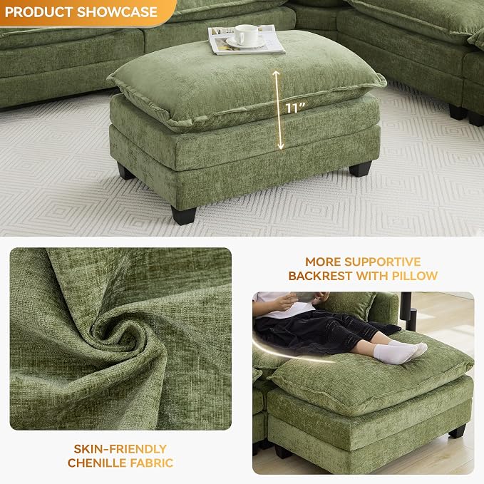 35‘’ Modern Chenille Cloud Sofa Ottoman, Rectangle Ottoman - Image 3