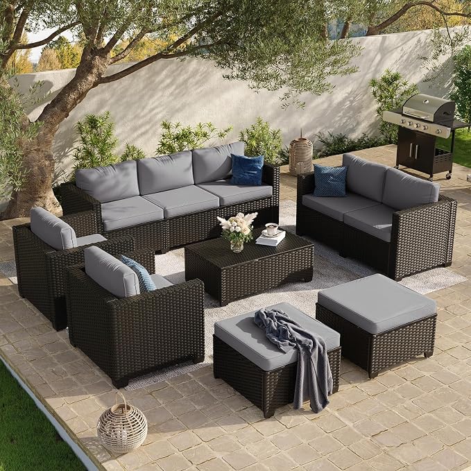 Aoxun 10 Piece Outdoor Patio Furniture Set 9 Seats, Outdoor Sectional by Aoxun