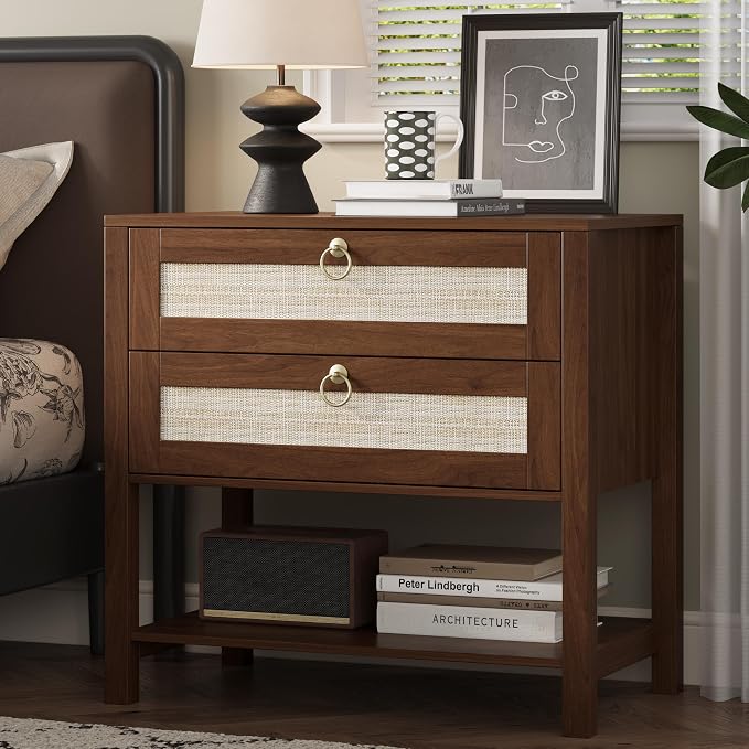 Xixini Nightstand Set of 2, Rattan Boho Bedside Table - Image 8
