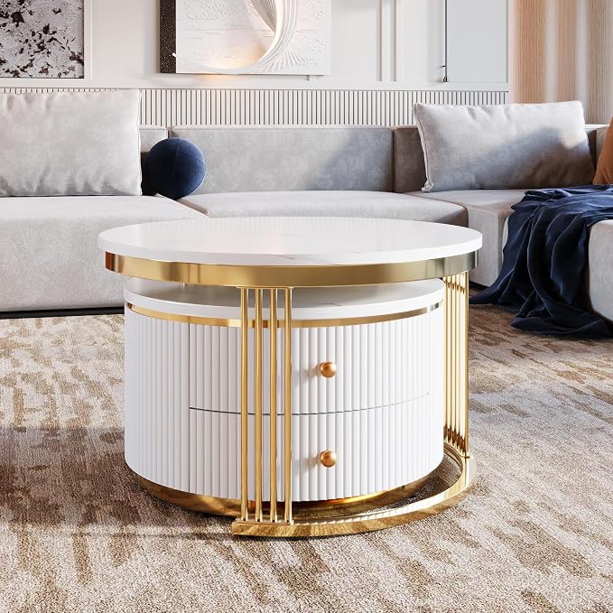 Modern 2 Pieces White Round Nesting Coffee Table - Image 3