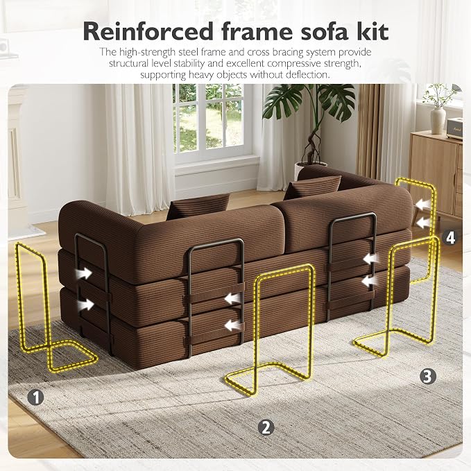 79in Convertible Sofa Bed, Corduroy Boneless Couch Bed, Futon Sleeper Sofa Pull - Image 7