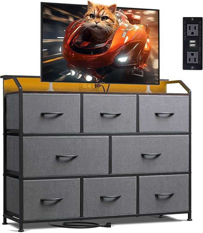 WLIVE Dresser TV Stand with Power Outlets, Led Dresser by WLIVE