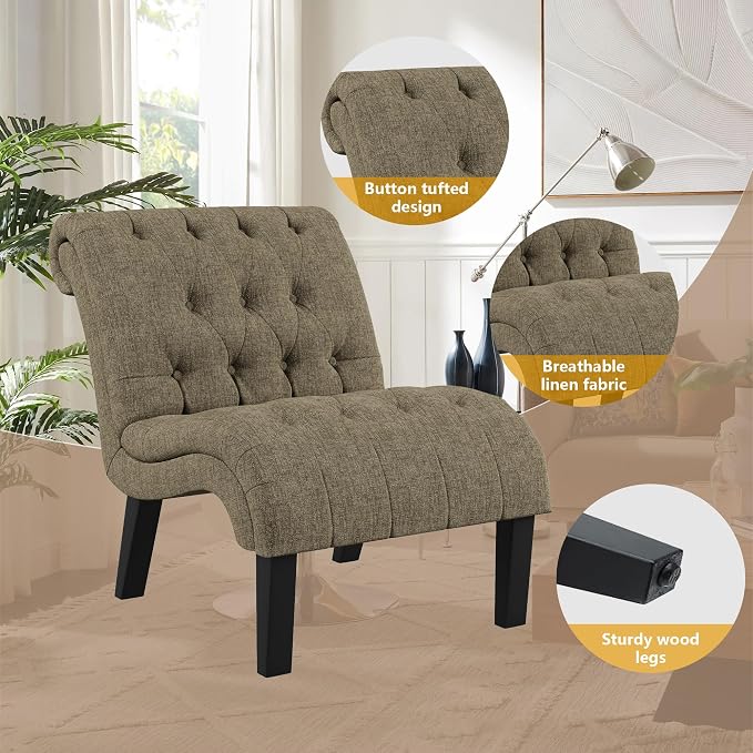 Accent Chairs Set of 2 Modern Armless Living Room Bedroom Side Chairs Button - Image 7