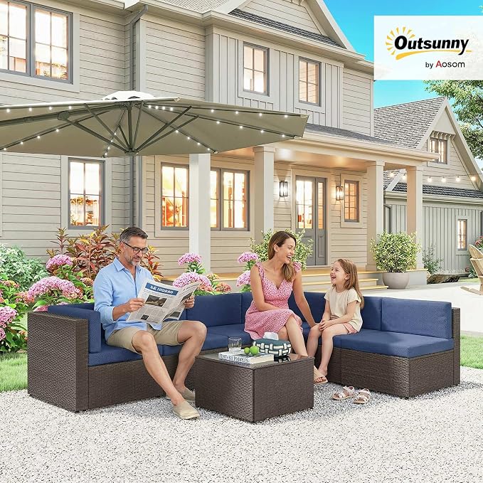 Outsunny 7 Piece Patio Furniture Set, Wicker Outdoor Sectional Sofa Set - Image 2