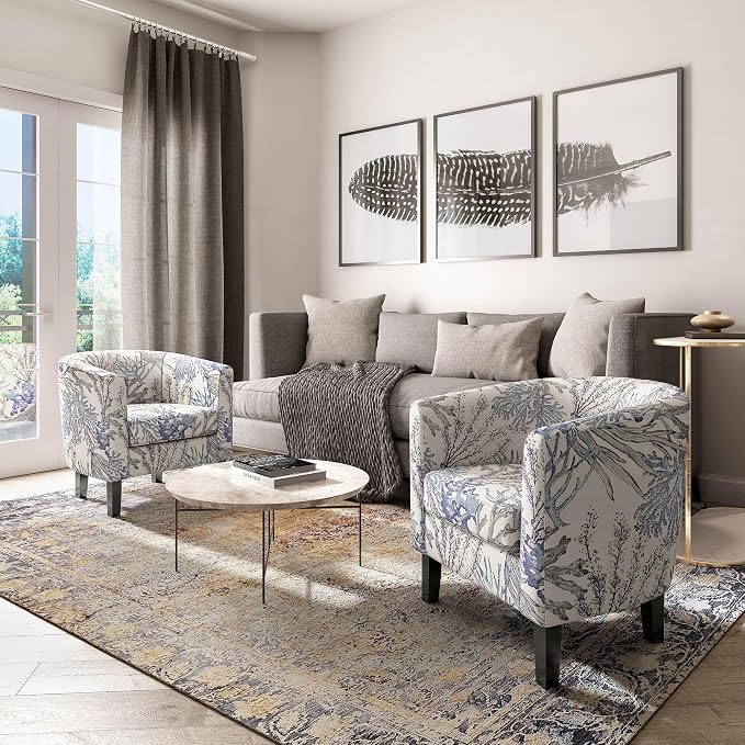 BELLEZE Living Room Chair, Linen Round Accent Barrel Chair, Club Tub Sofa Chair - Image 5
