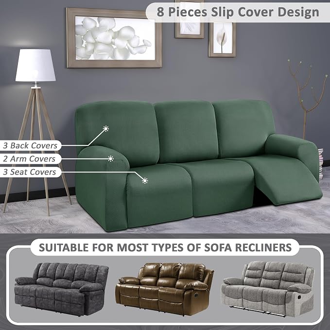 ULTICOR 8-Pieces Recliner Sofa Covers, Yarn Dyed Stretch Reclining Couch Covers - Image 5