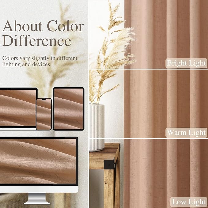 Nanspring Peach Linen Curtains 102 Inches Long Rod Pocket Back Tab Drapes 2 - Image 5
