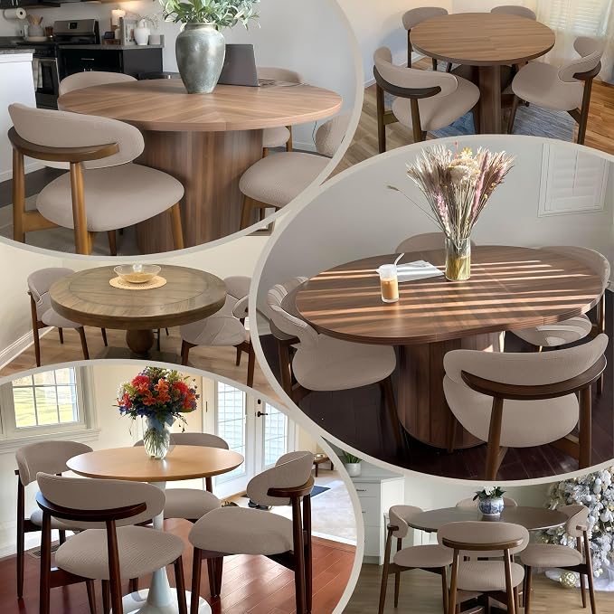 COLAMY Wooden Dining Chairs Set of 6, Modern Fabric Upholstered Kitchen Side - Image 3