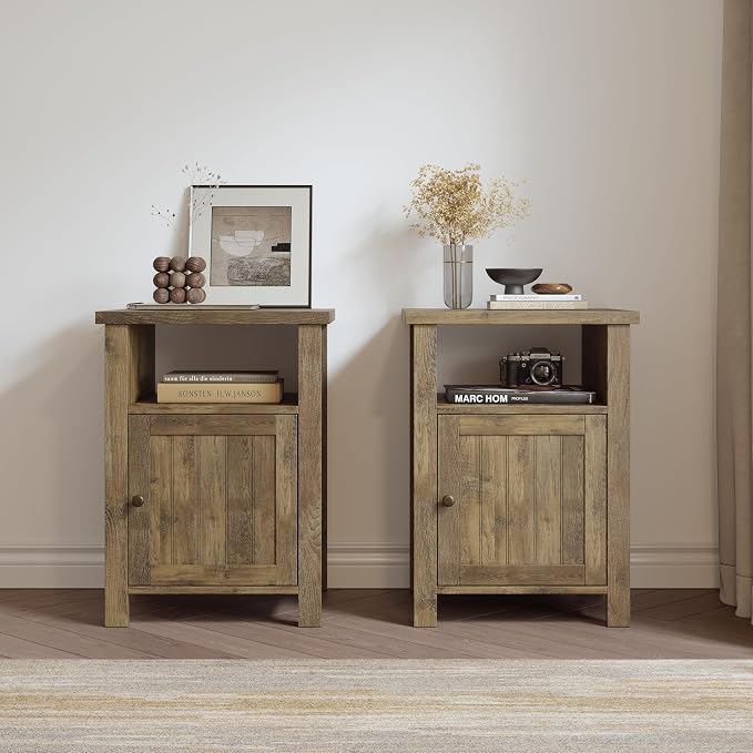ChooChoo Farmhouse Nightstands Set of 2, Rustic Vintage End Side Table by ChooChoo