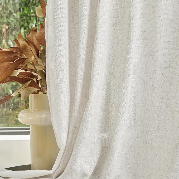 MYSKY HOME Linen Curtains for Living Room, Natural Semi Sheer Curtains & Drapes - Image 7