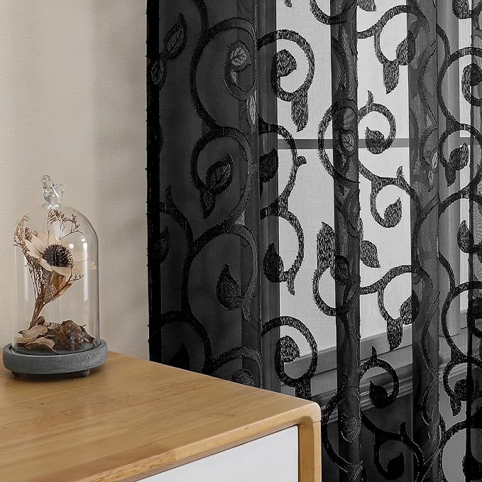 OWENIE Furman Extra Long Sheer Black Curtains 96 inches Long - Image 7