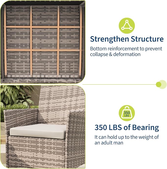 3-Piece Outdoor Furniture Set, PE Rattan Wicker Chairs - Image 5
