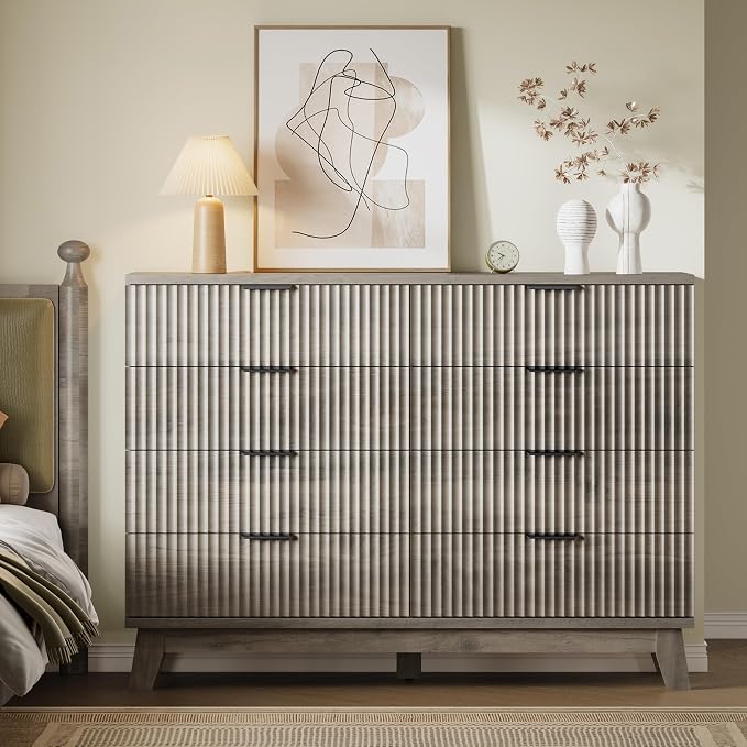 BORNOON 53" Tall Dresser for Bedroom, 8-Drawer Fluted Chest of Drawers - Image 4