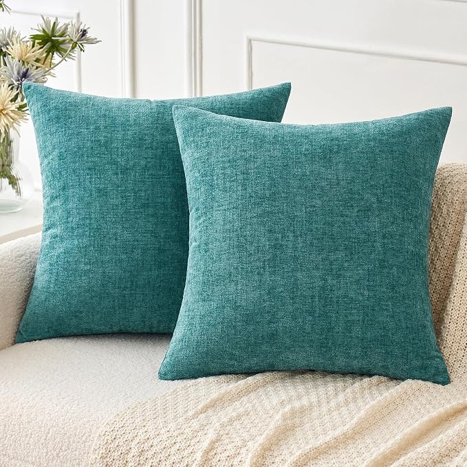 MIULEE Pack of 2 Teal Throw Pillow Covers 16x16 Inch Soft Chenille Pillow Covers by MIULEE