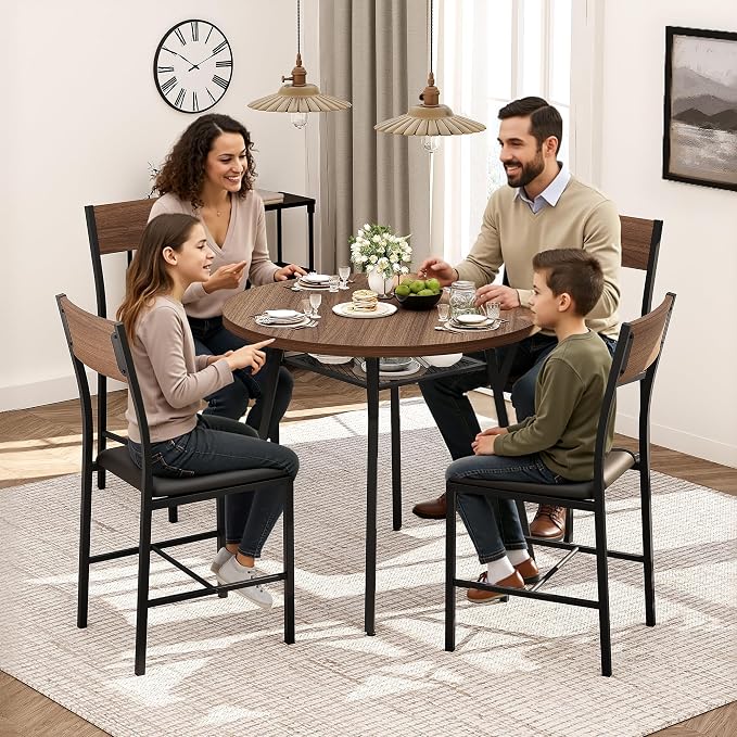 Pamapic Round Dining Table Set for 4, Kitchen Table and Chairs for 4, Dining - Image 3