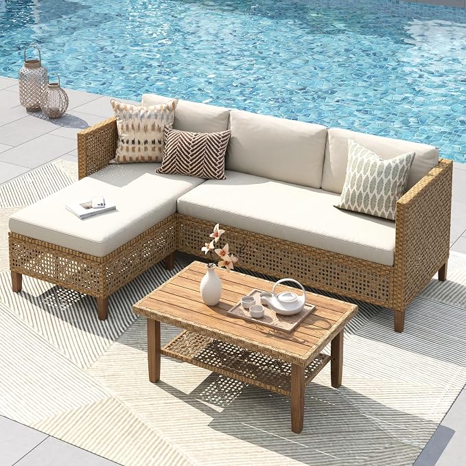 PHI VILLA Sectional Outdoor Couch, Small Patio Furniture Set by PHIVILLA
