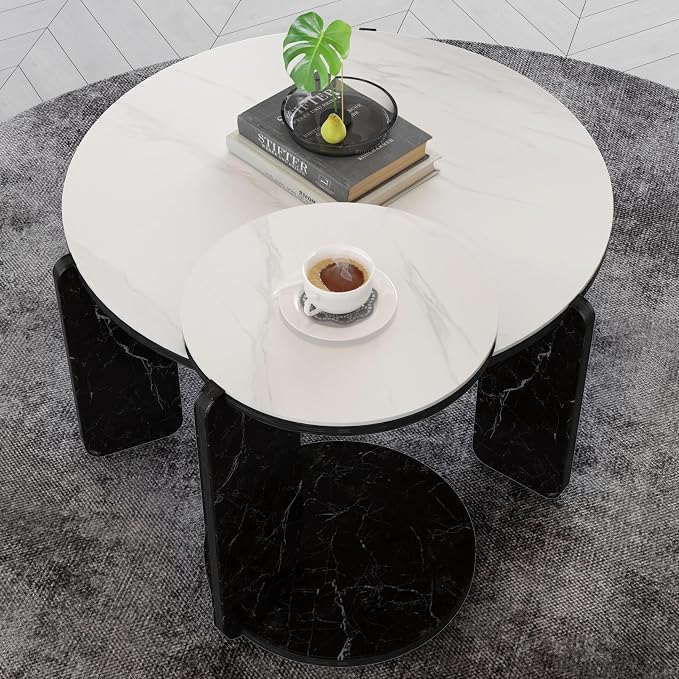 GDFStudio Round Nesting Coffee Table Set of 2, Modern Wooden Accent Side Table - Image 4