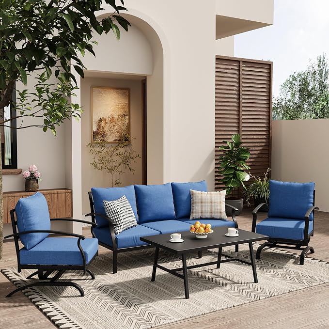 ALAULM 4 Piece Patio Furniture Set, Outdoor Metal Patio Furniture by ALAULM