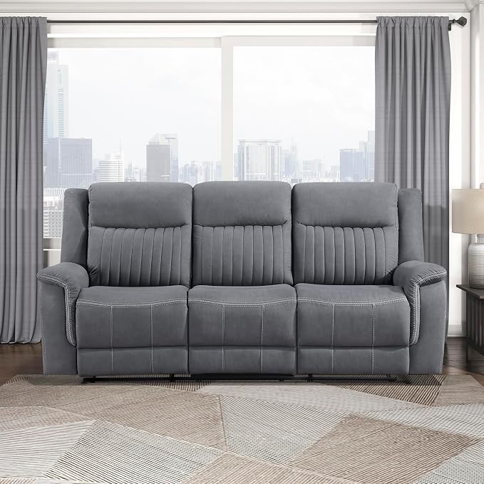 Lexicon Manual Double Reclining Sofa, Polished Microfiber Upholstered 3 Seater by Lexicon