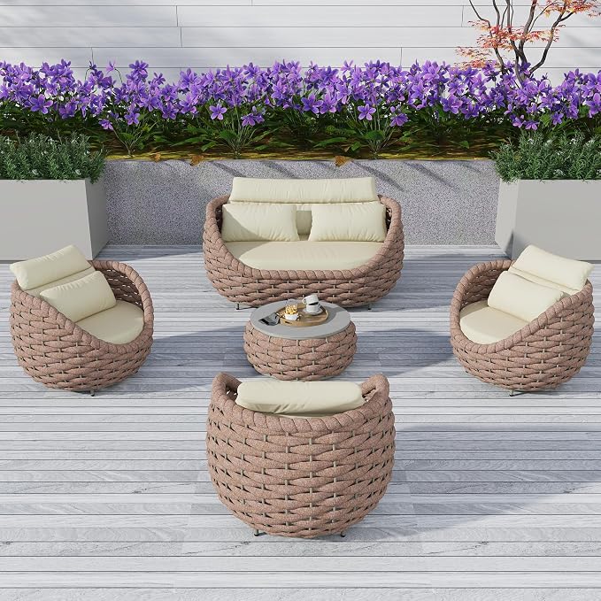 TWT Outdoor Patio Furniture Set-5 Pieces Aluminum Sectional Sofa, Metal Patio by TWT