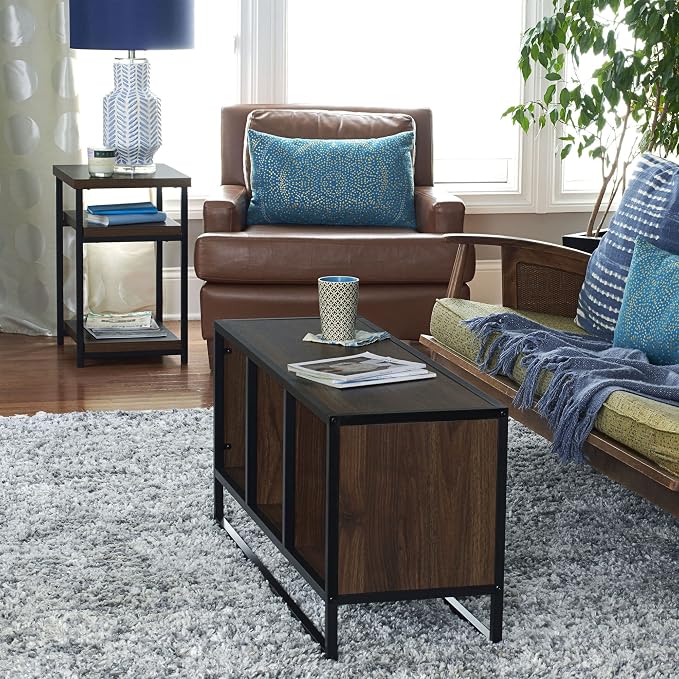 Household Essentials Jamestown Square Cubby TV Stand in Walnut Wood Grain - Image 8