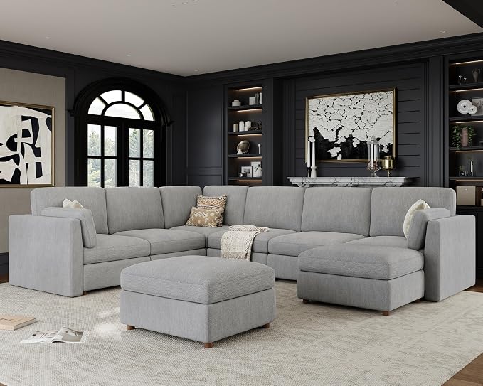 Oversized Modular Sectional Sofa, Solid Wood Frame, Removable Washable Cover by Kalafini