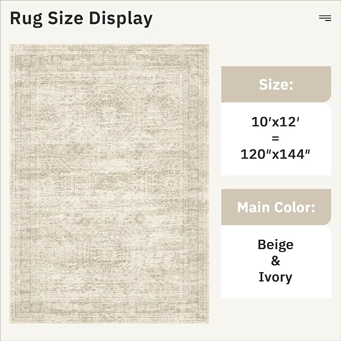 Area Rug 10x12 Vintage Washable Living Room Large Carpet Non Slip Bedroom - Image 4