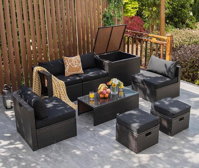 Tangkula 8 Piece Patio Furniture Set, Patiojoy Outdoor Space Saving PE Rattan - Image 4