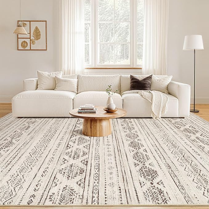 Nakagishi 7x9 Area Rug Living Room: Washable Boho Large Neutral Soft Farmhouse - Image 5