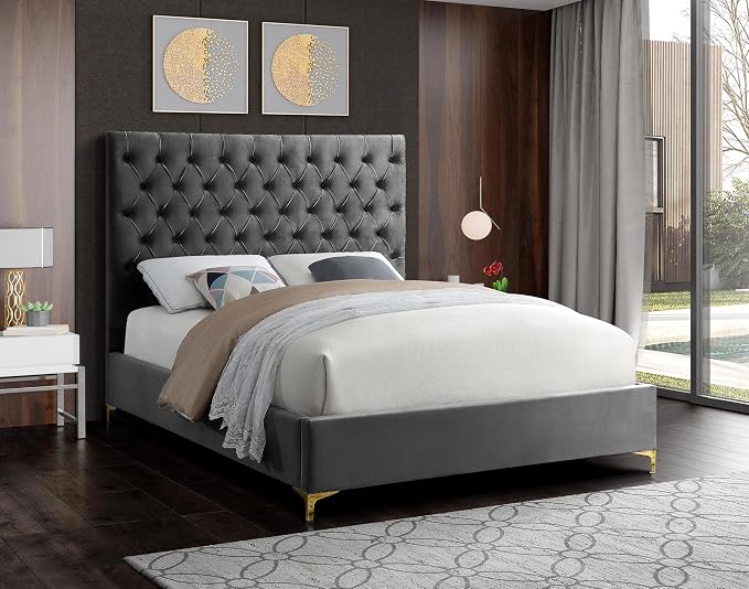 Meridian Furniture Cruz Collection Modern | Contemporary Velvet Upholstered Bed - Image 5