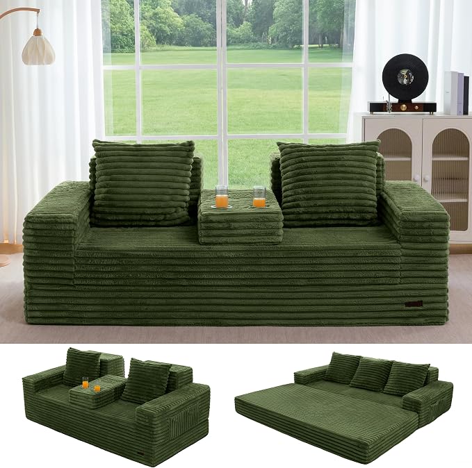 MAXYOYO Loveseat Sofa Bed, Striped Faux Fur Foldable Floor Sofa Couch in A Box by MAXYOYO