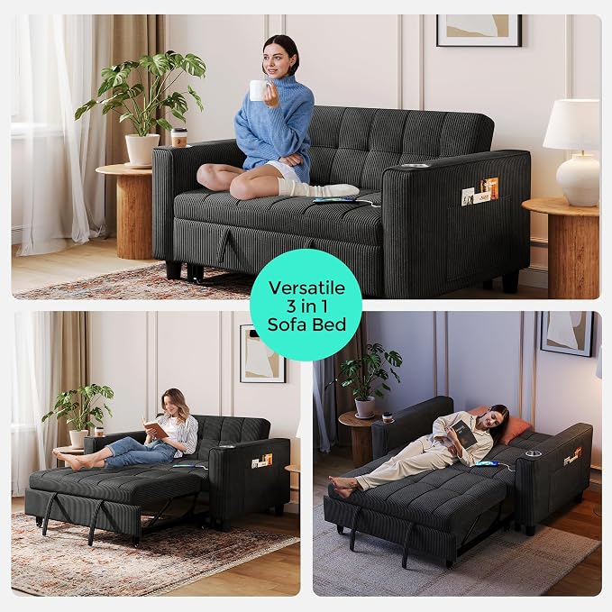 LINSY Sleeper Sofa Bed, Small 3 in 1 Convertible Loveseat Sleeper Couch - Image 6