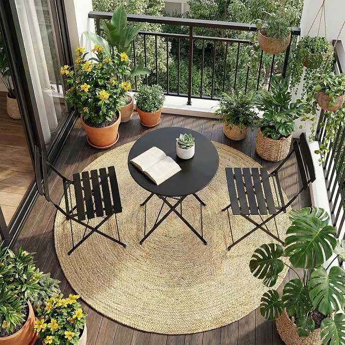 GarveeLife 3 Piece Patio Bistro Set, Folding Patio Bistro Table and Chairs Set - Image 2