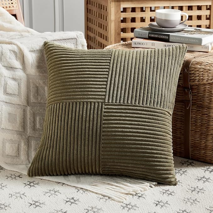 Fancy Homi 2 Packs Olive Green Samll Decorative Throw Pillow Covers 12x12 Inch - Image 2