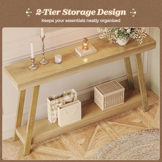 Huuger Console Table with Charging Station, USB-C Port, 2 Tiers Entryway Table - Image 5