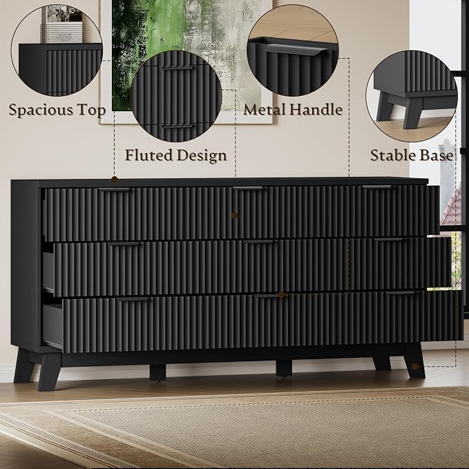 BORNOON 63" Long Dresser for Bedroom, 9-Drawer Fluted Dresser, Extra-Wide Wood - Image 5