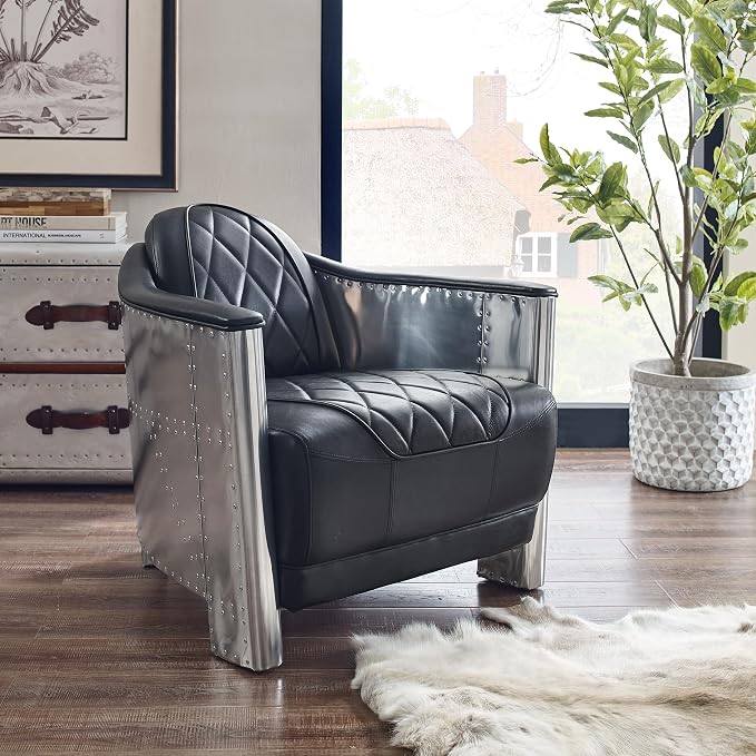 Art Leon Genuine Leather Mid Century Industrial Accent Arm Chair, Vintage by ArtLeon