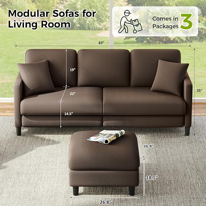 Welzona 83" Couches for Living Room, Teddy Sofa Couch - Image 3