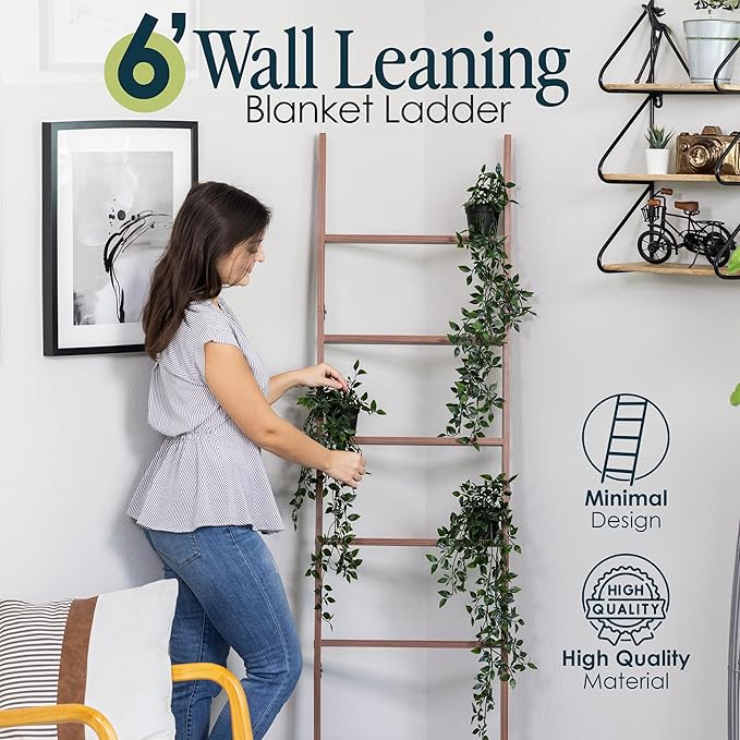 Blanket Ladder for Living Room and Bedroom, 5ft 8 inch, 6-Tier Wall Leaning - Image 5