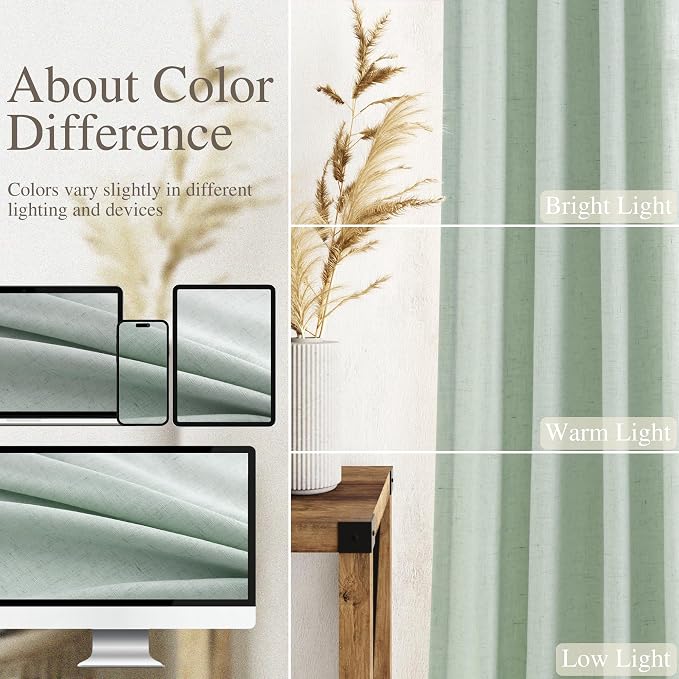 Nanspring Aqua Green Linen Curtains 84 Inch Length 2 Panels Set - Image 3