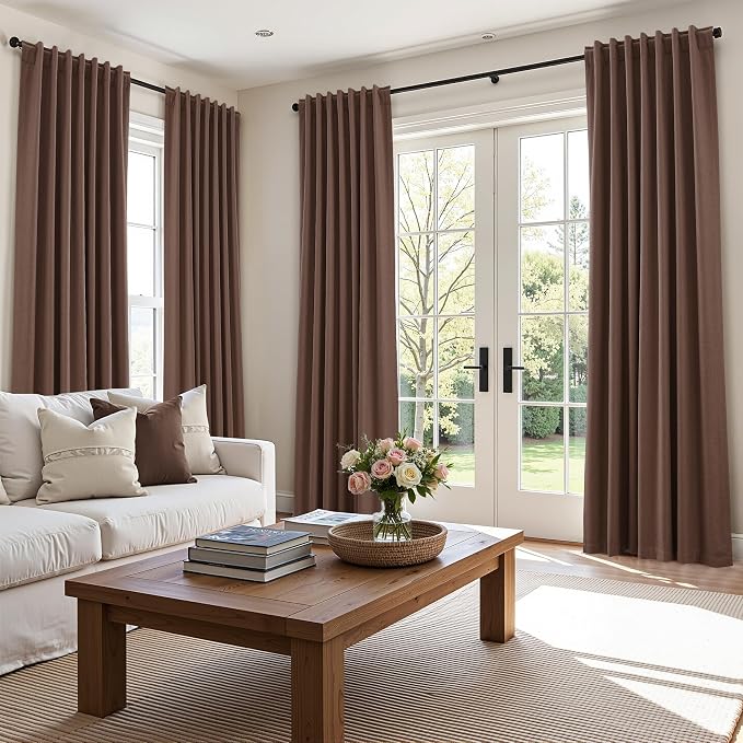 Guken Cappuccino 100% Blackout Linen Curtains 84 Inch Length 2 Panels Set - Image 9