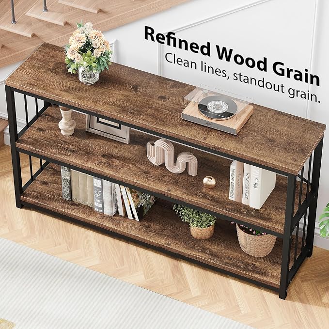 LVB Rustic 3 Tier Entryway Table, Industrial Long Wood Sofa Table Behind Couch - Image 9