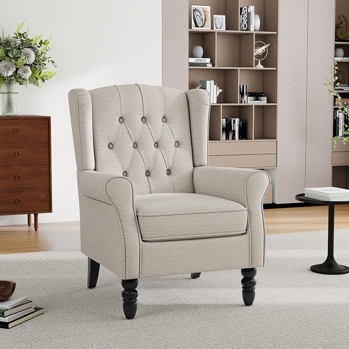 Mid-Century Modern Wingback Accent Chair – Ergonomic High Back Lounge Chair by PiaRicco