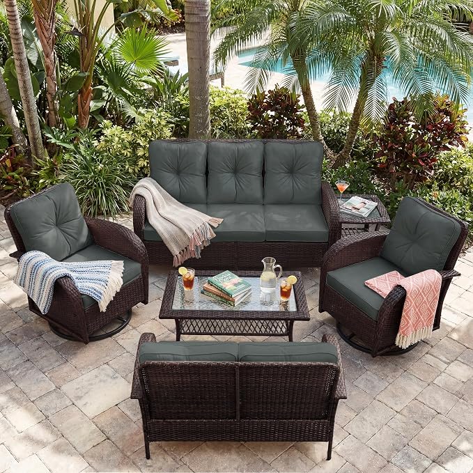 UPHA 6 Pieces Patio Furniture Sets, Wicker Outdoor Sofa Set - Image 5