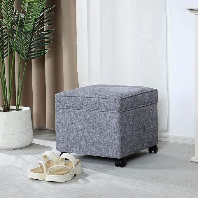 Adeco 17.5 Inch Square Storage Ottoman - Image 5