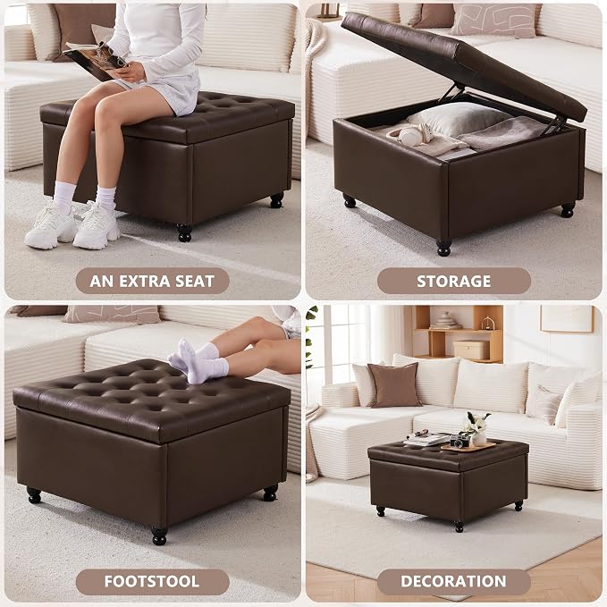 Weture 30 Inch Large Square Storage Ottoman Coffee Table, Oversized Square - Image 4