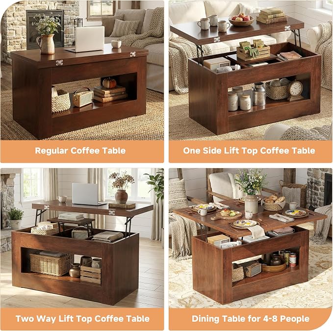 UNIQUITE 40" Lift Top Coffee Table, 4 in 1 Multi-Function Lift Coffee Tables - Image 6