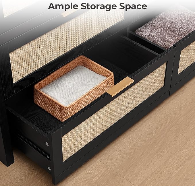 SICOTAS 7 Drawer Dressers for Bedroom Set 2, Long Rattan Dresser, Dresser TV - Image 6