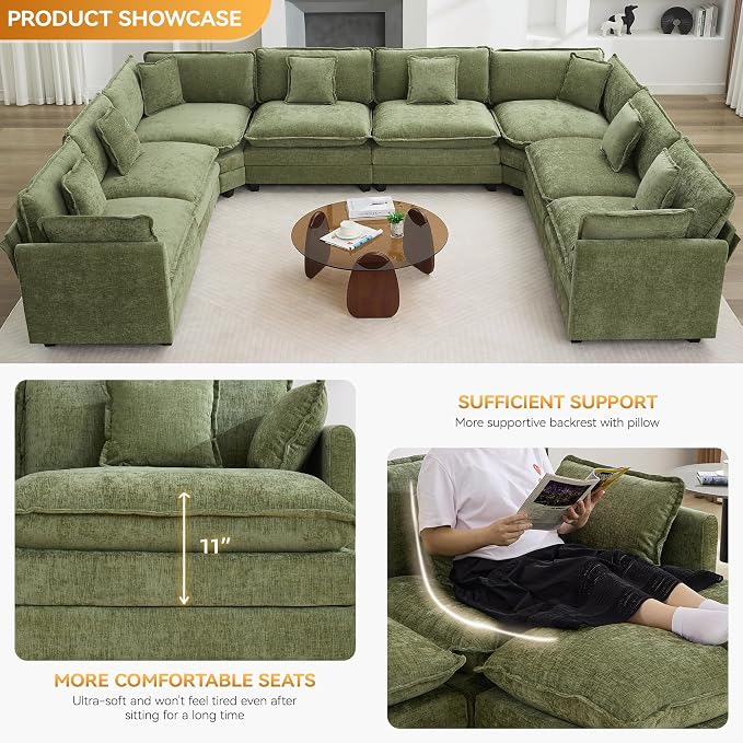 147'' Oversized U Shaped Cloud Sectional Sofa, Chenille Deep Seat Couches - Image 3