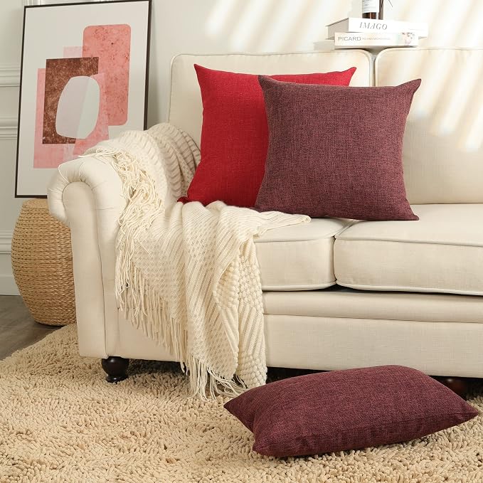 Stellhome Burlap Large Throw Pillow Covers Textured Farmhouse Linen Pillowcase - Image 6